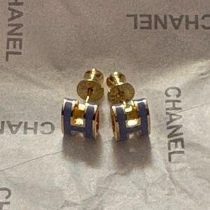 Fashion Lux Gold and Blue Stud Earrings